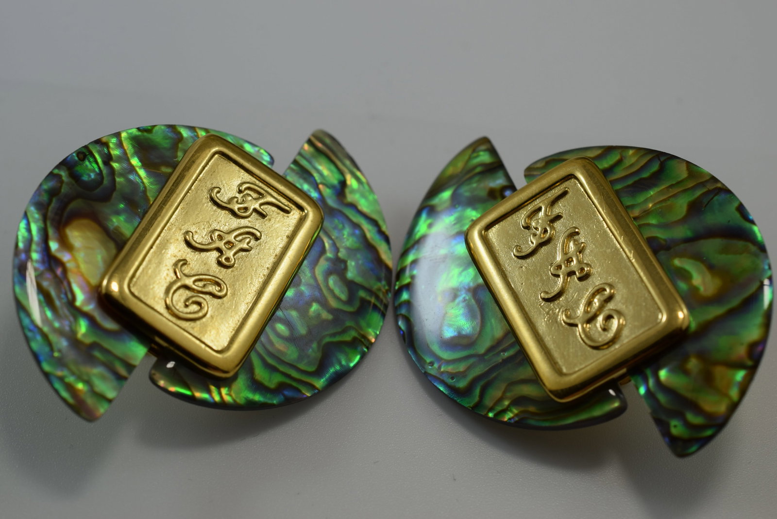 Vintage Clip Earrings 2 1/4" Paua Abalone Lot IL 357: Vintage Clip Earrings 2 1/4" Paua Abalone