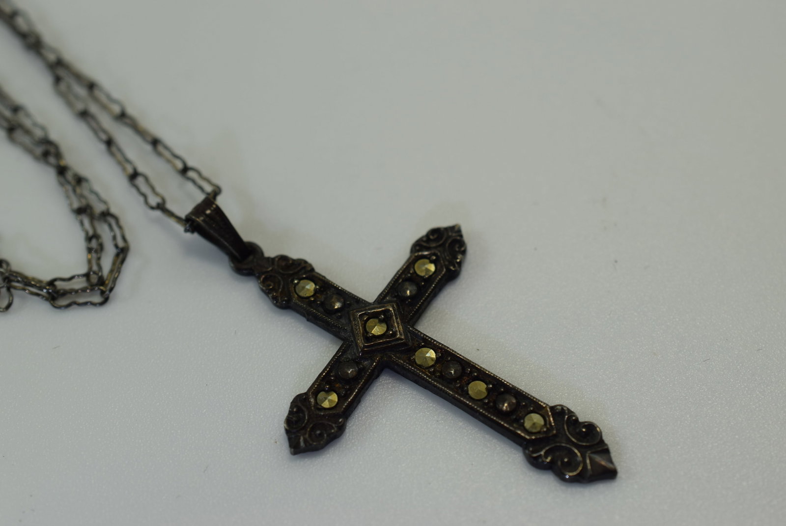 All Sterling Chain and Pendant Marcasite Cross and Chain Vintage 1930's Lot IL 429: All Sterling Chain and Pendant Marcasite Cross and Chain Vintage 1930's chain 16" All Sterling
