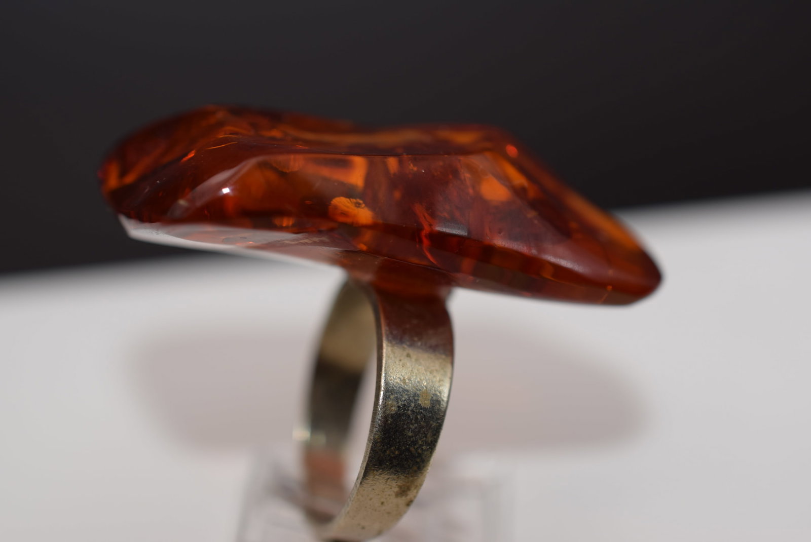 Genuine Baltic Huge Amber Chunk Sterling 925 Old Ring one size Lot Fi 498 (1 of 4)