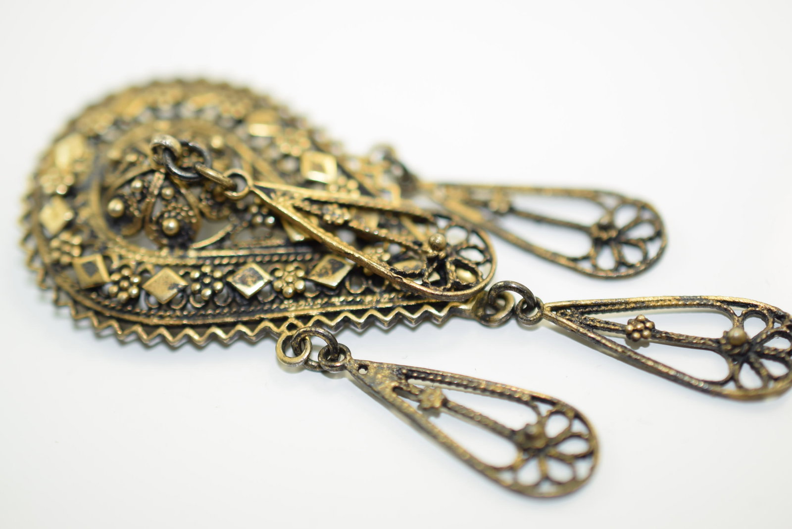 Old Filigree Dangle Drop Pendant 2 3/8" long Lot IL 623: Old Filigree Dangle Drop Pendant 2 3/8" long