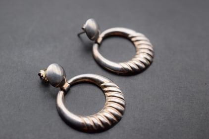 Sterling Hoop Earrings Pierced 925 Silver Lot 708: Sterling Hoop Earrings Pierced 925 Silver measures 1" by 1 1/2" stamped 925 on the back and on the butterfly backings weighs 5 grams