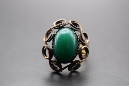 Handmade Huge Cocktail Ring Faux Jade Glass Stone one size adjustable Lot 763: Handmade Huge Cocktail Ring Faux Jade Glass Stone one size adjustable sits at 7.25 currently set it to fit your size top measures 1"
