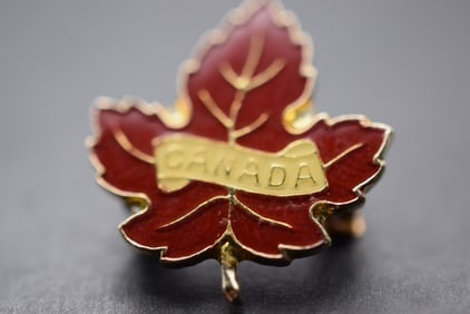 Enamel Made Brooch Pin Maple Leaf vintage Lot 785: Enamel Brooch Pin Maple Leaf vintage measures 7/8" x 3/4" signed on the back