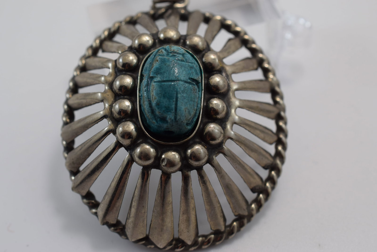 Scarab Stone Dome Pendant Vintage 2 1/8" Lot IL 805 (1 of 2)