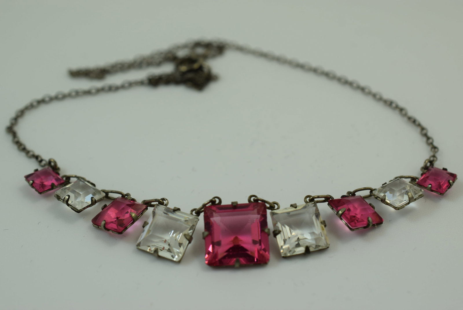Invisible Set Crystal Ruby to Clear Necklace on Sterling Lot IL 837 (1 of 3)