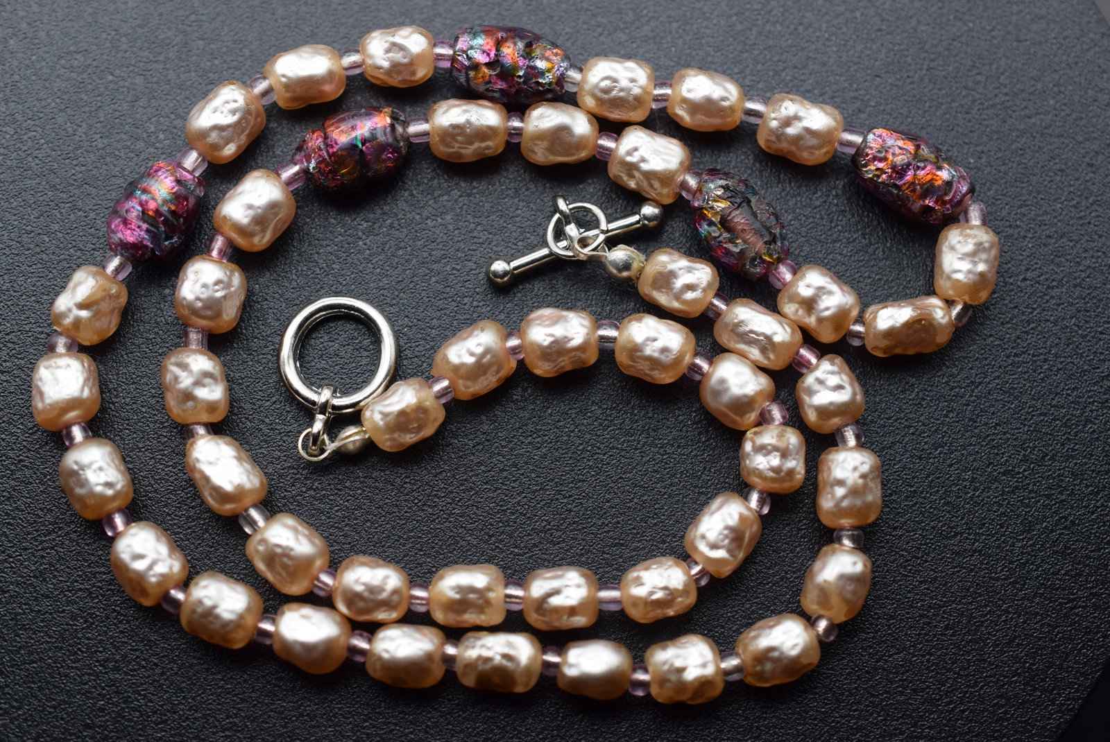 Baroque Glass Pearl And Art Glass Necklace Lot 951: Baroque Glass Pearl And Art Glass Necklace measures 20 1/2" long baroque beads are 8mm and the art glass beads measure 12mm