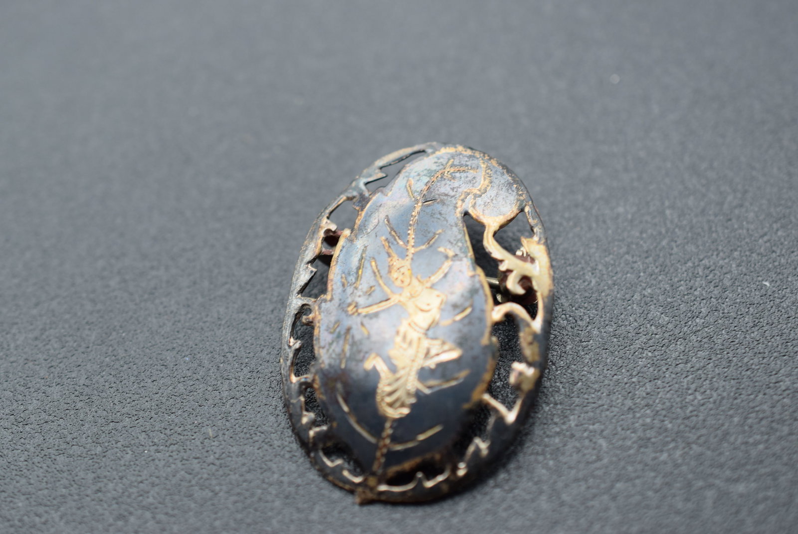Siam Niello Sterling Damascene Brooch Pin Vintage Lot 967 (1 of 2)