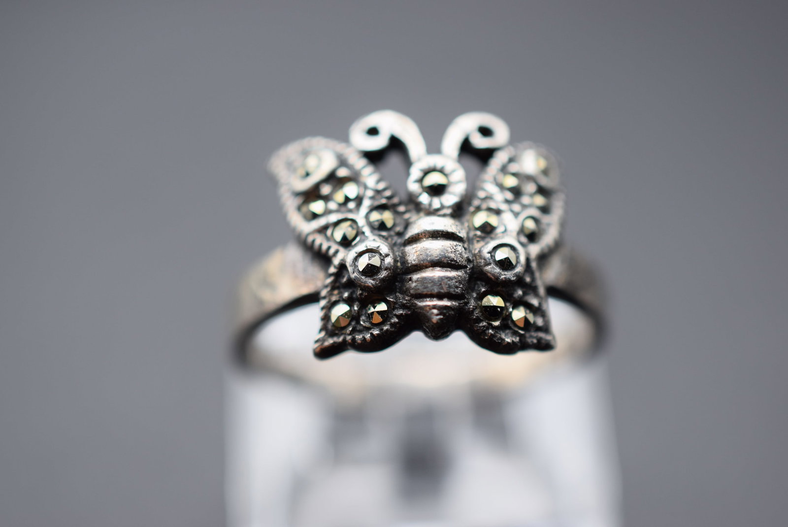 Butterfly Marcasite Sterling Ring Size 8.5 Lot Fi 1036: Butterfly Marcasite Sterling Ring Size 8.5