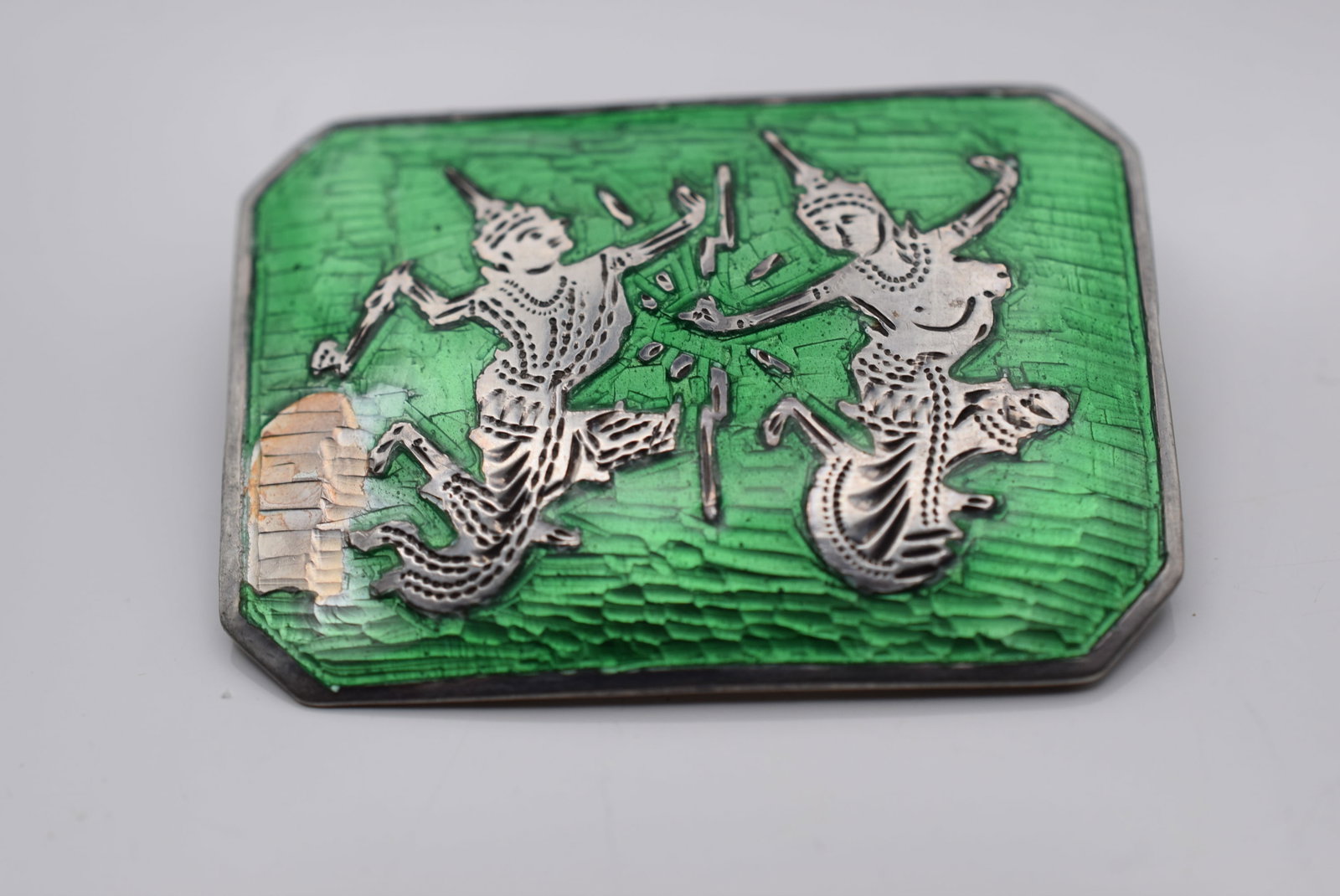 Green Siam Brooch Pin Sterling Silver 925 Lot Fi 1092: Green Siam Brooch Pin Sterling Silver 925