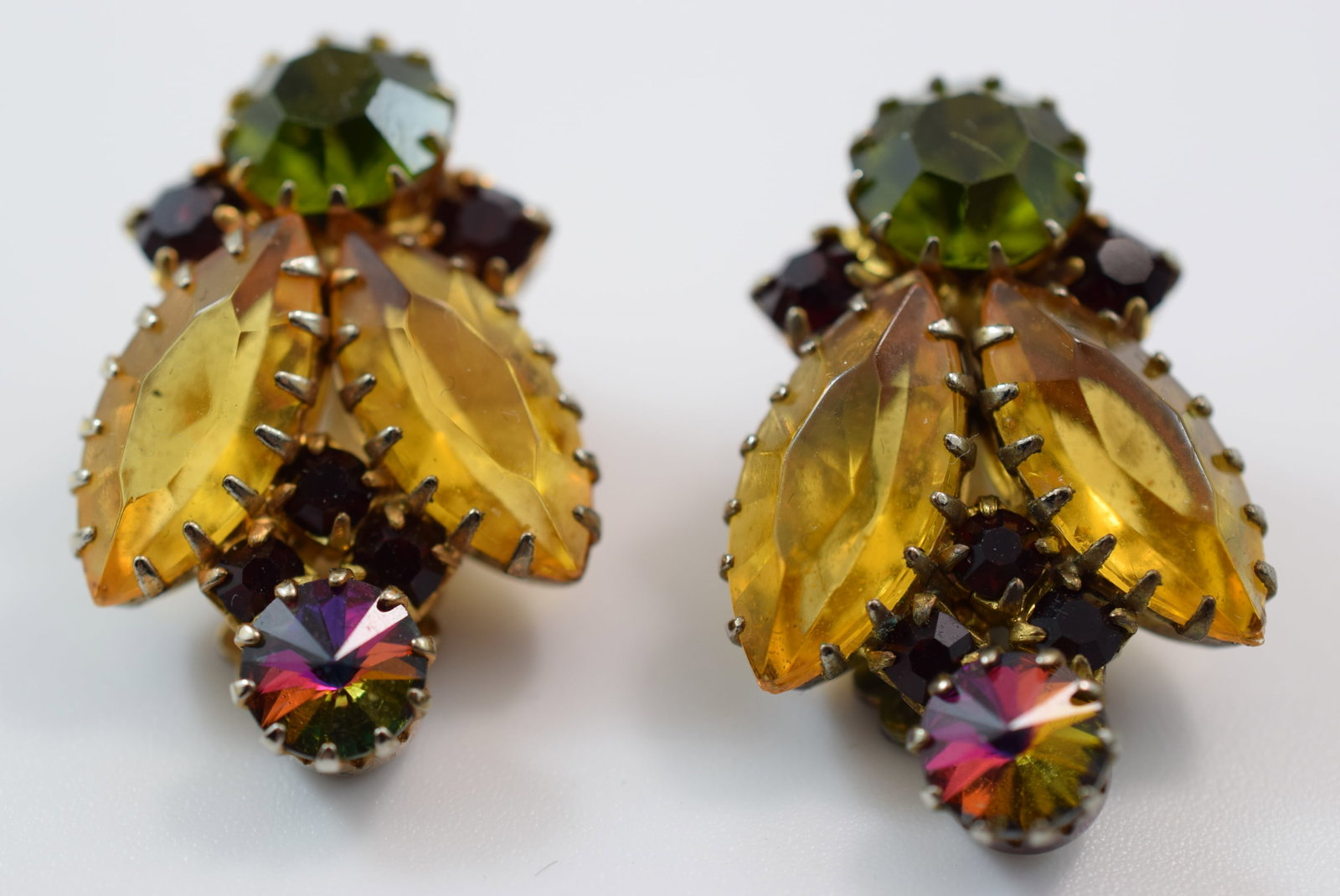 Rhinestone Clip Earrings 1940's Vintage Lot # JM 5 (1 of 2)