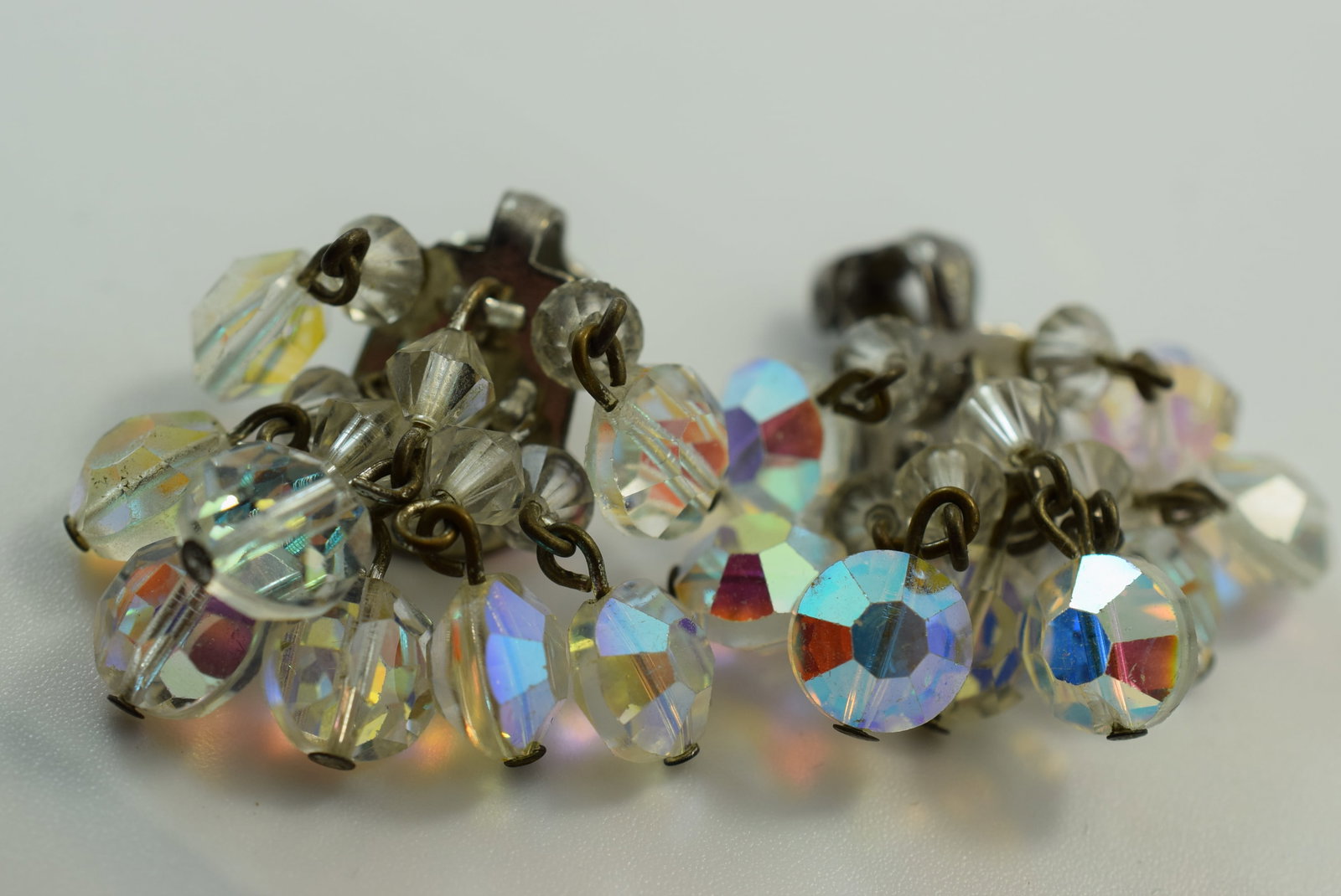 Crystal Cluster Clip Earrings 1940's Vintage Lot # JM 21: Crystal Cluster Clip Earrings 1940's Vintage