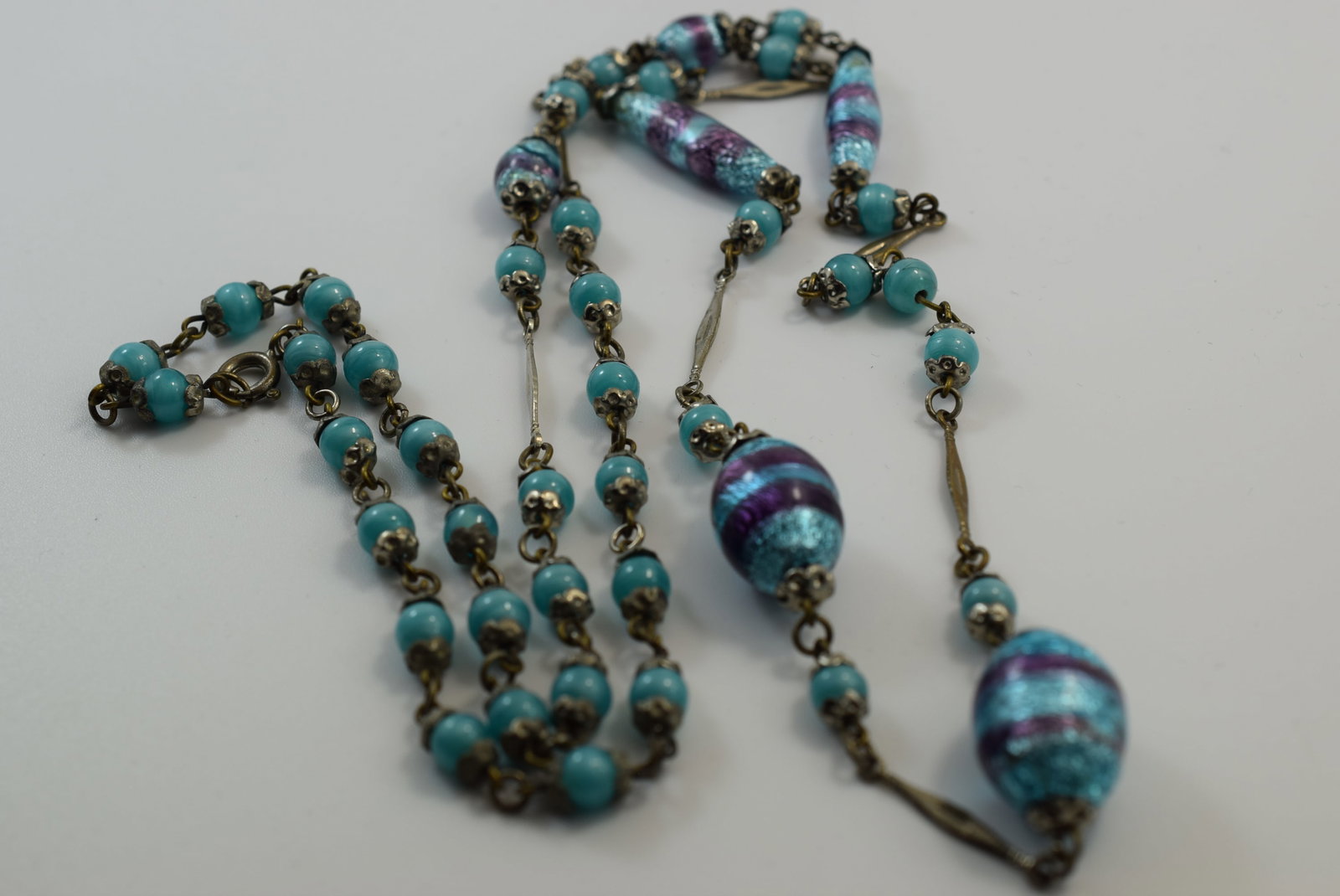 Turquoise Art Glass 1940's 37" Necklace Vintage Lot # JM 48: Turquoise Art Glass 1940's 37" Necklace Vintage