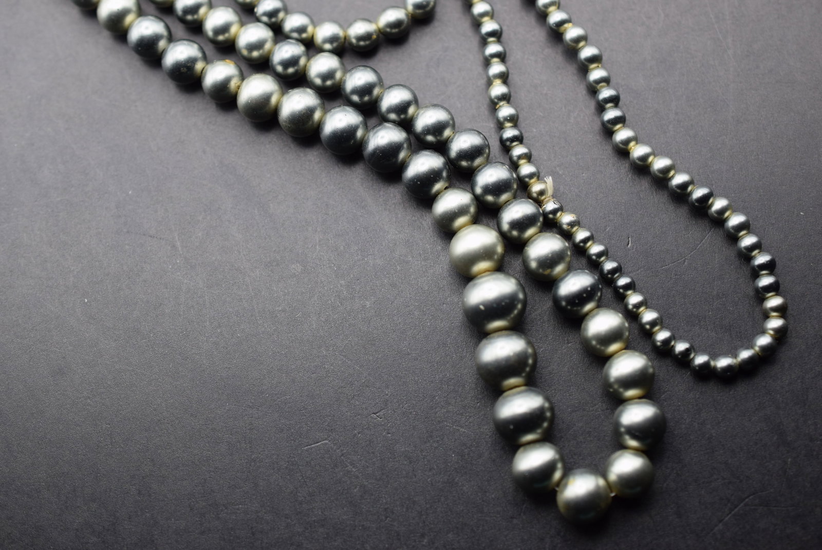 Grey Glass Faux Pearl 44" Long Necklace Vintage 1940's Lot 73: Grey Glass Faux Pearl 44" Long Necklace Vintage 1940's