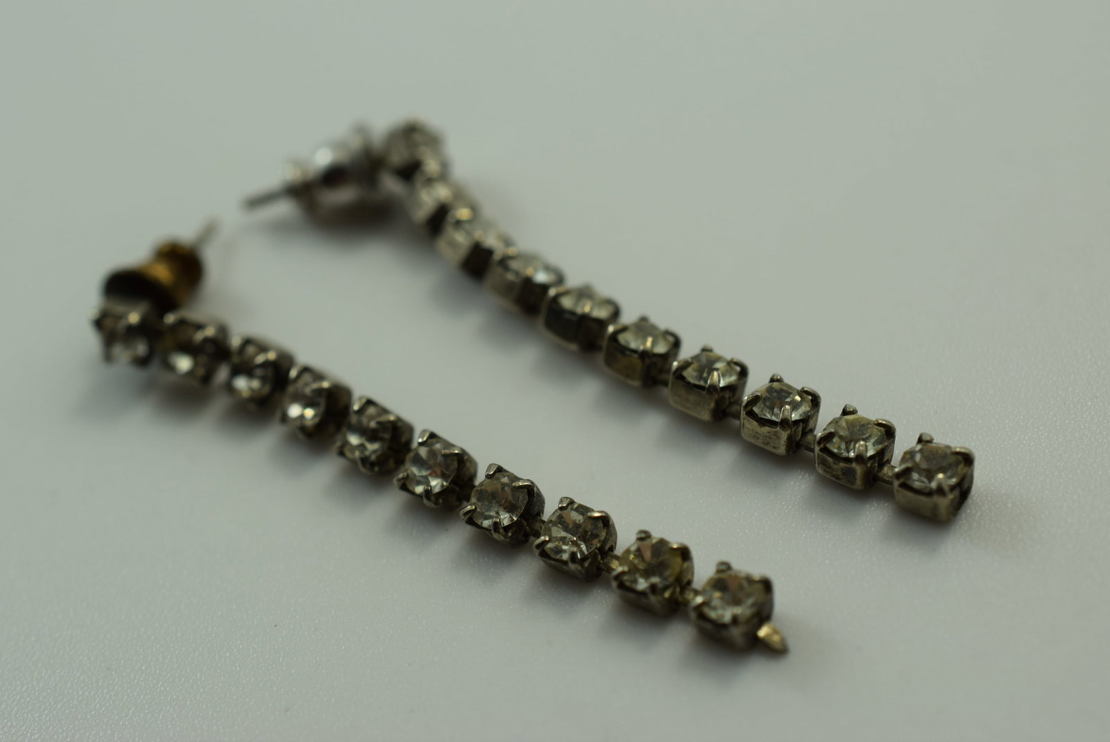 Rhinestone Pierced Earrings 1 5/8" Vintage Lot # JM 75 (1 of 2)