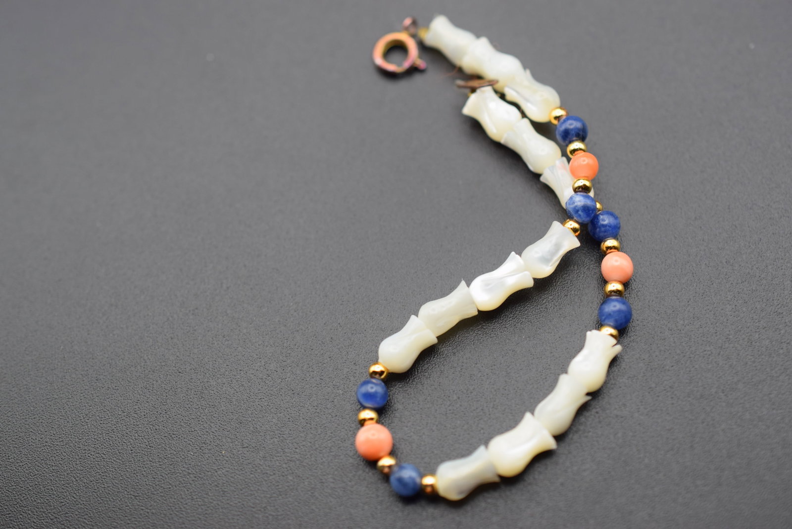 Lapis Coral Mother of Pearl Bracelet Lot GJ 91: Lapis Coral Mother of Pearl Bracelet
