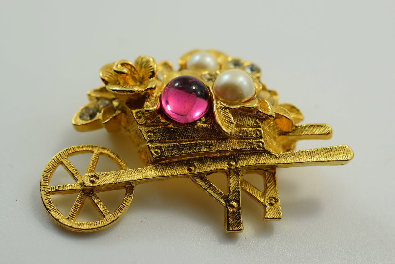 Wheel Barrow Flower Basket Brooch Pin 1940's Vintage Lot # JM 110: Wheel Barrow Flower Basket Brooch Pin 1940's Vintage measures 2 3/4"