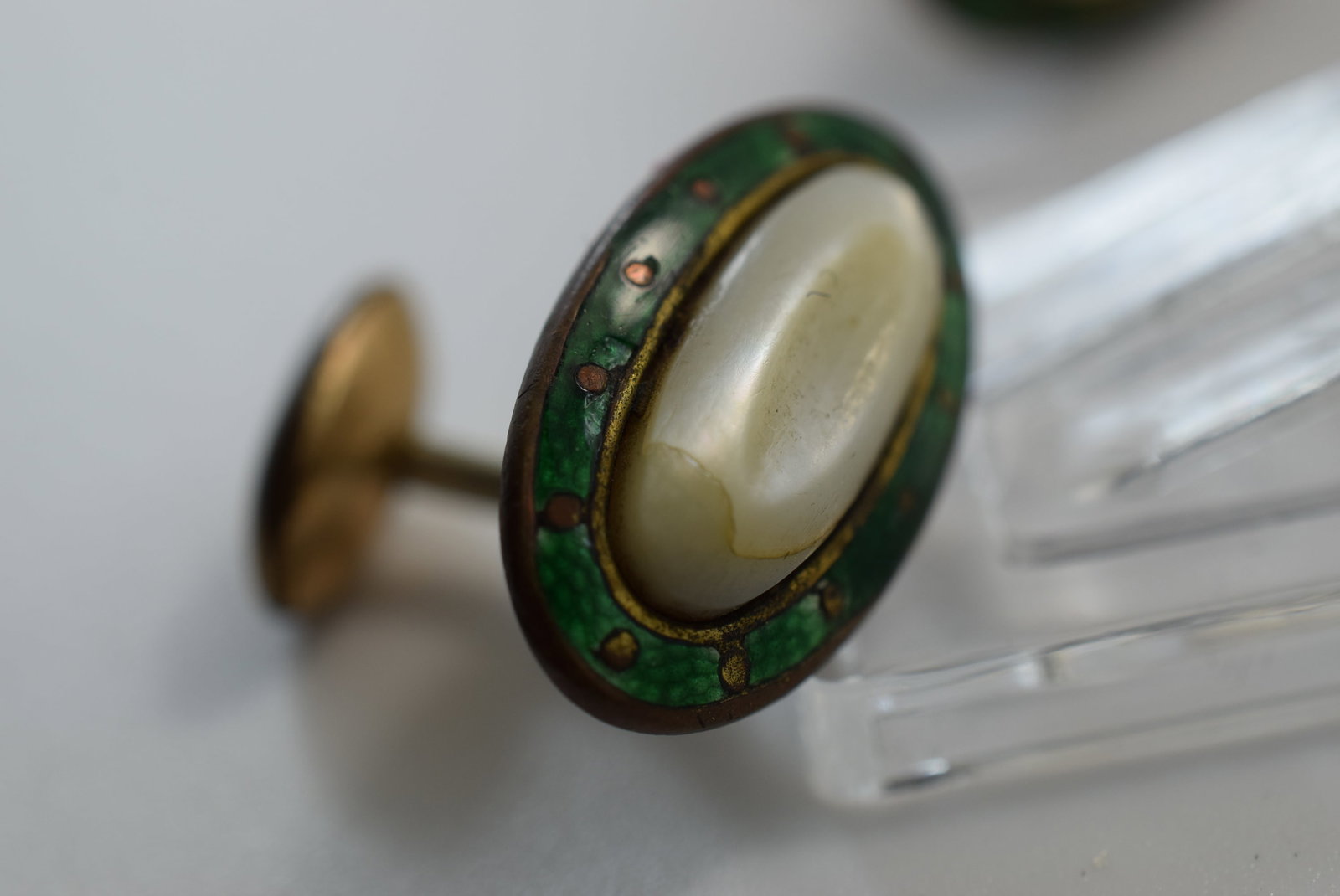 Edwardian Enamel Mother Pearl OLD Cufflinks Vintage Lot # JM 148: Edwardian Enamel Mother Pearl OLD Cufflinks Vintage measures 7/8"
