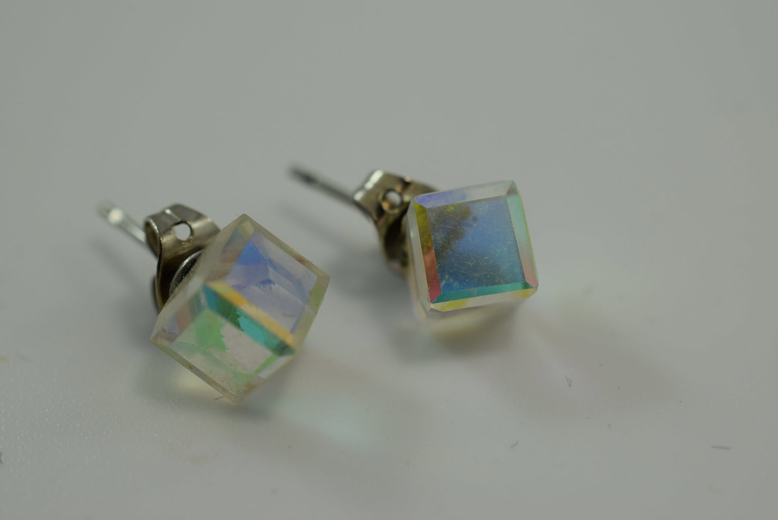 Crystal Cube Pierced Earrings Vintage Lot # JM 163: Crystal Cube Pierced Earrings Vintage measures 1/4"