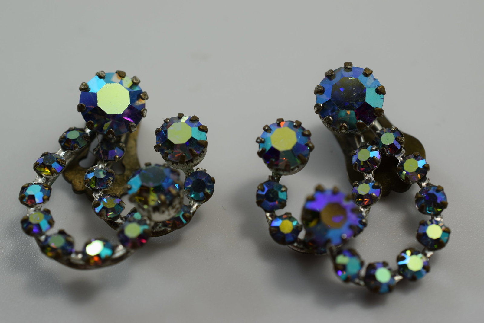 Rhinestone Triad 1940's Clip Earrings Vintage Lot # JM 180 (1 of 2)