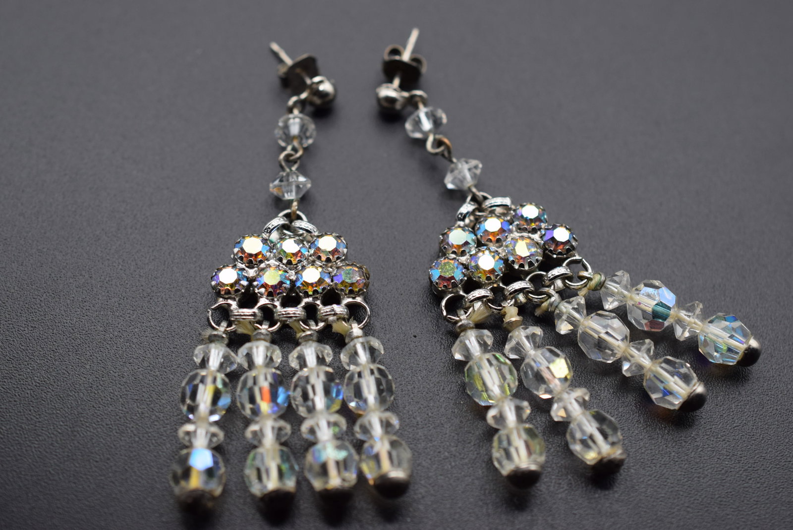 Rhinestone Pierced Earrings Crystal Drops Vintage Lot GJ 195: Rhinestone Pierced Earrings Crystal Drops Vintage measures 2 3/8" long x 1"