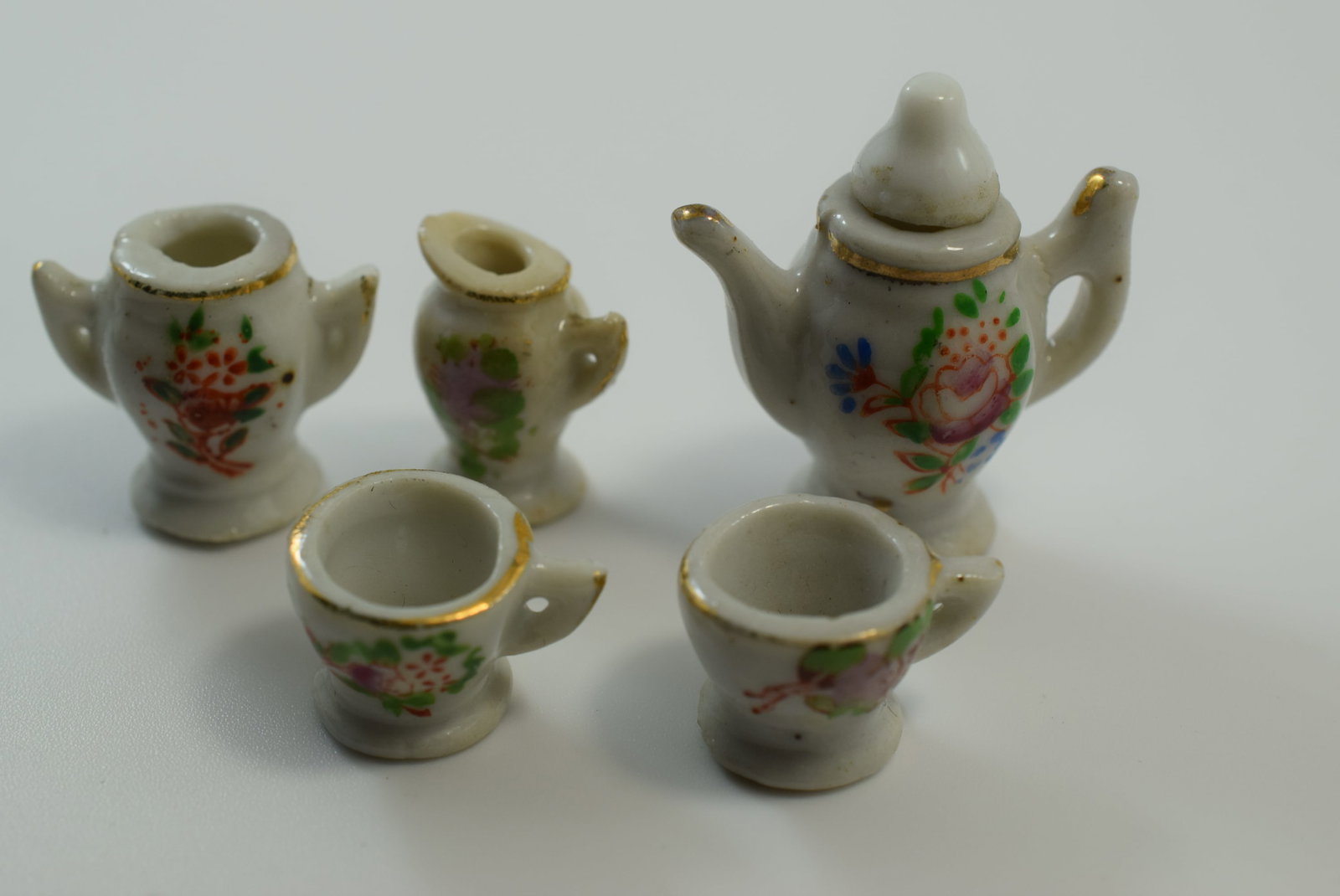 Signed Miniature Tea Set Doll Size Porcelain 1940's Vintage Lot # JM 211 (1 of 3)