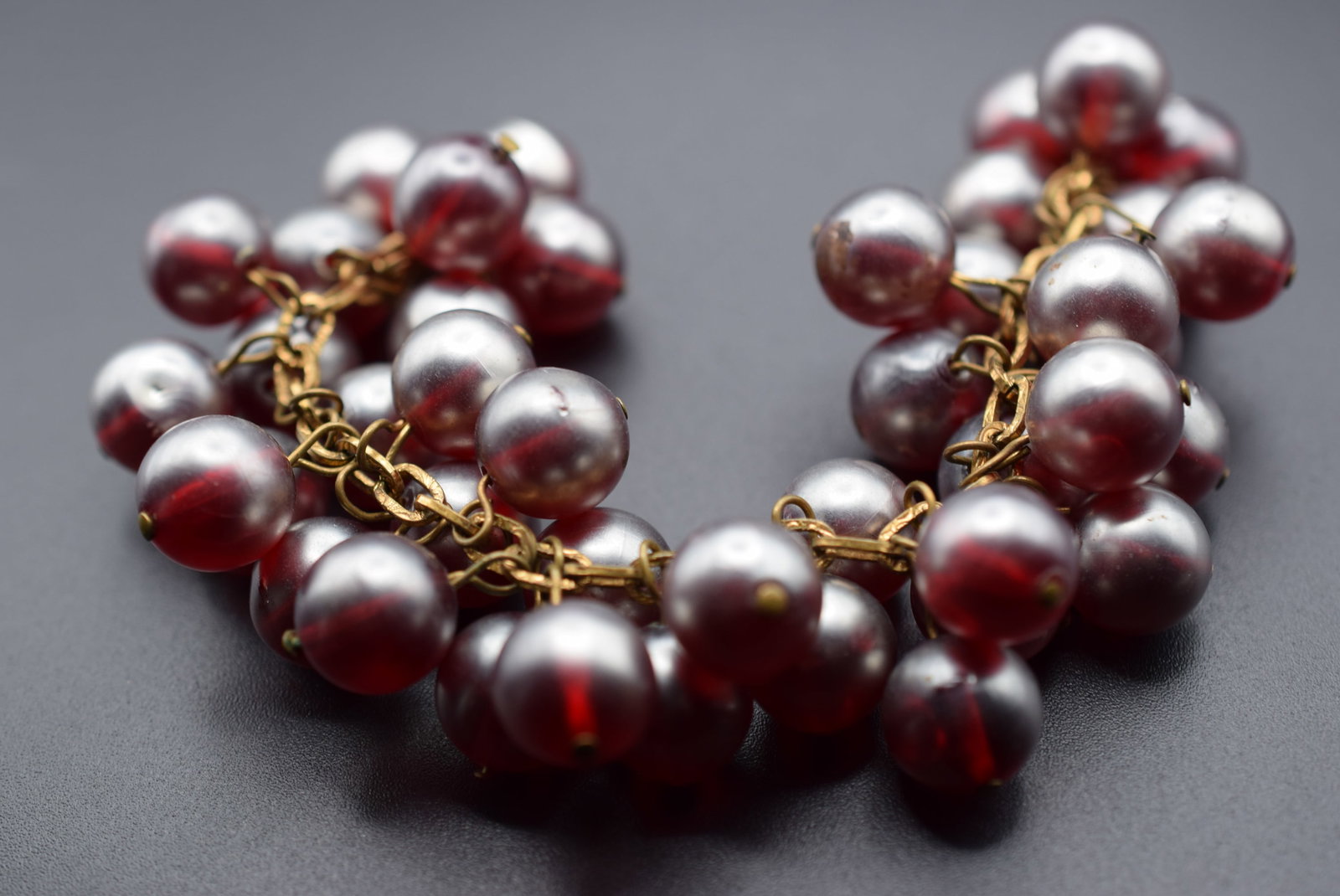 Red Coated Cluster Bracelet Vintage Wonder 1950's Lot GJ 215: Red Coated Cluster Bracelet Vintage Wonder 1950's measures 7" long