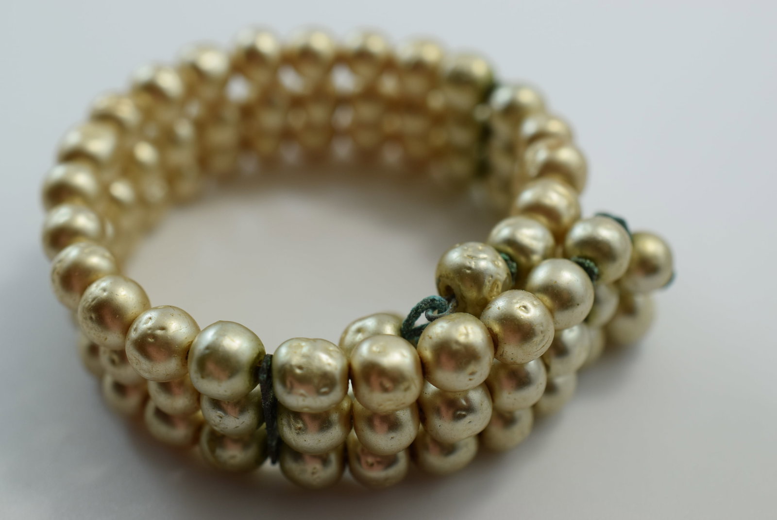 Glass Baroque Pearl Triple Strand Spring Bracelet 1940's Vintage Lot # JM 299: Glass Baroque Pearl Triple Strand Spring Bracelet 1940's Vintage