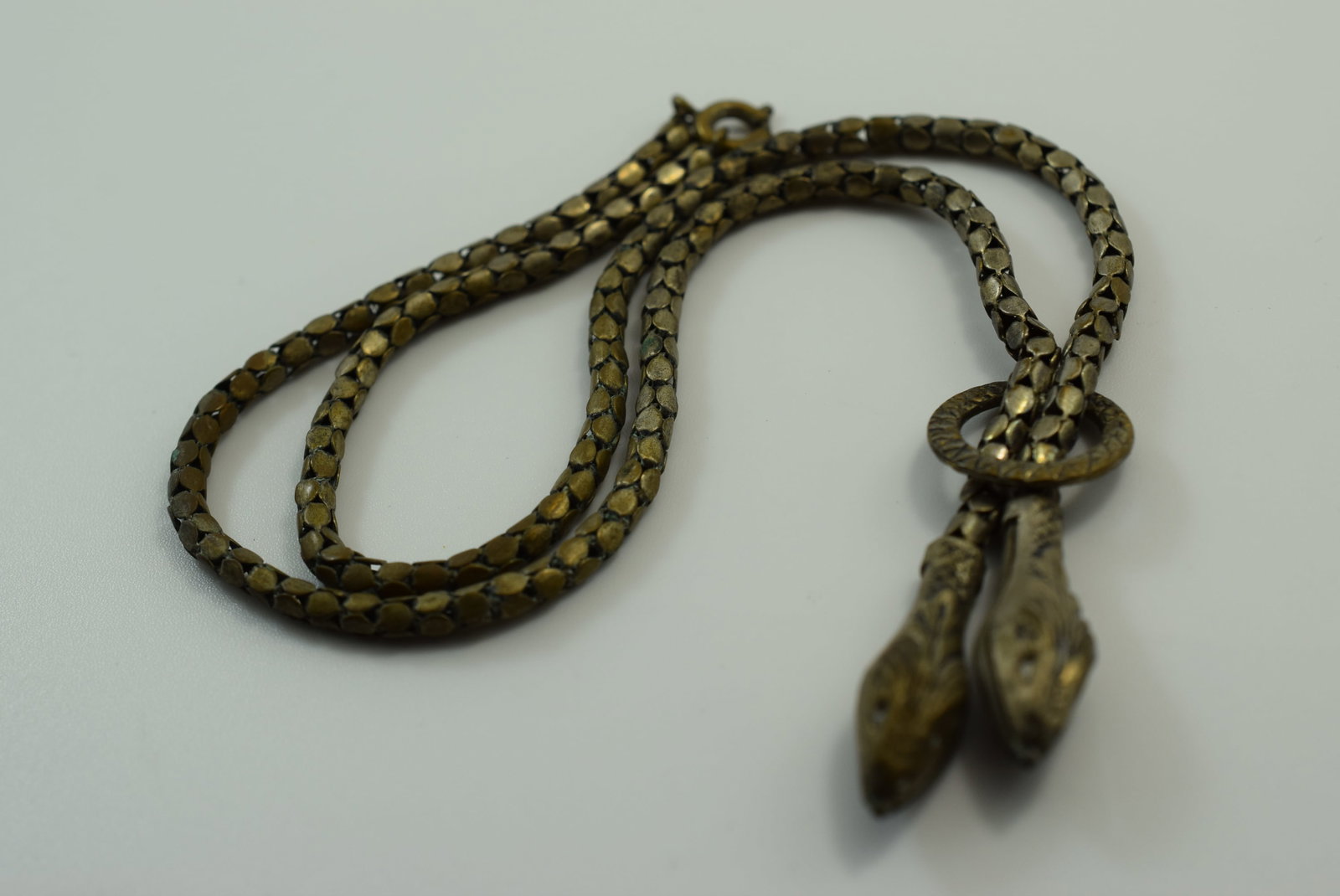 Amazing Snake Necklace Rudementary Brass Vintage Lot # JM 315: Amazing Snake Necklace Rudementary Brass Vintage measures 16" long plus the drop 2"