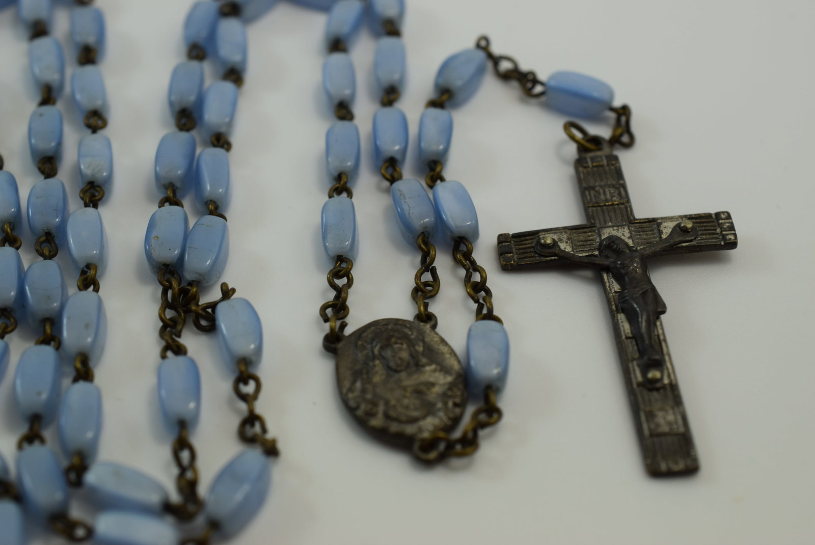 Blue Glass Moonstone Hanging Length 21" Rosary Vintage Lot # JM 336 (1 of 3)