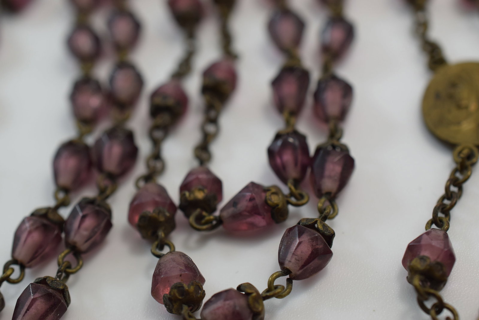 Rosary Old Rose Capped Glass Hanging Length 21" Vintage Lot # JM 350 (1 of 3)
