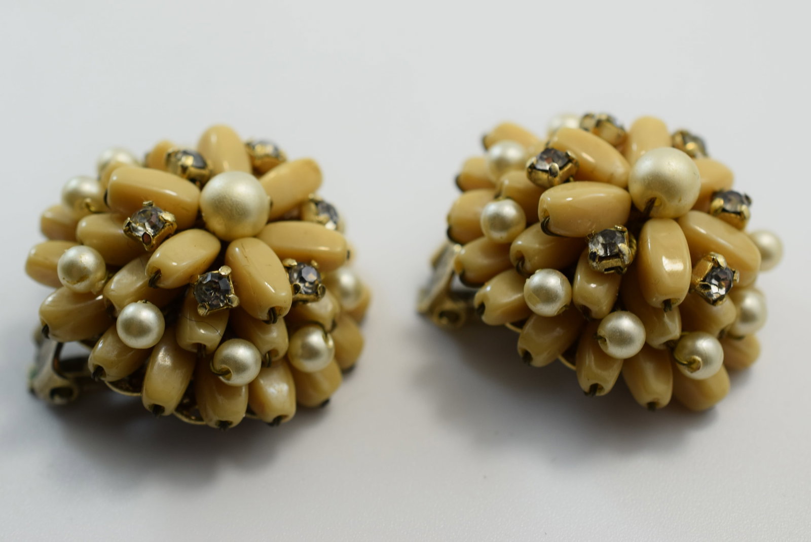 Elaborate Rhinestone 1940's Clip Earrings Vintage Lot # JM 466: Elaborate Rhinestone 1940's Clip Earrings Vintagemeasures 1 1/4"