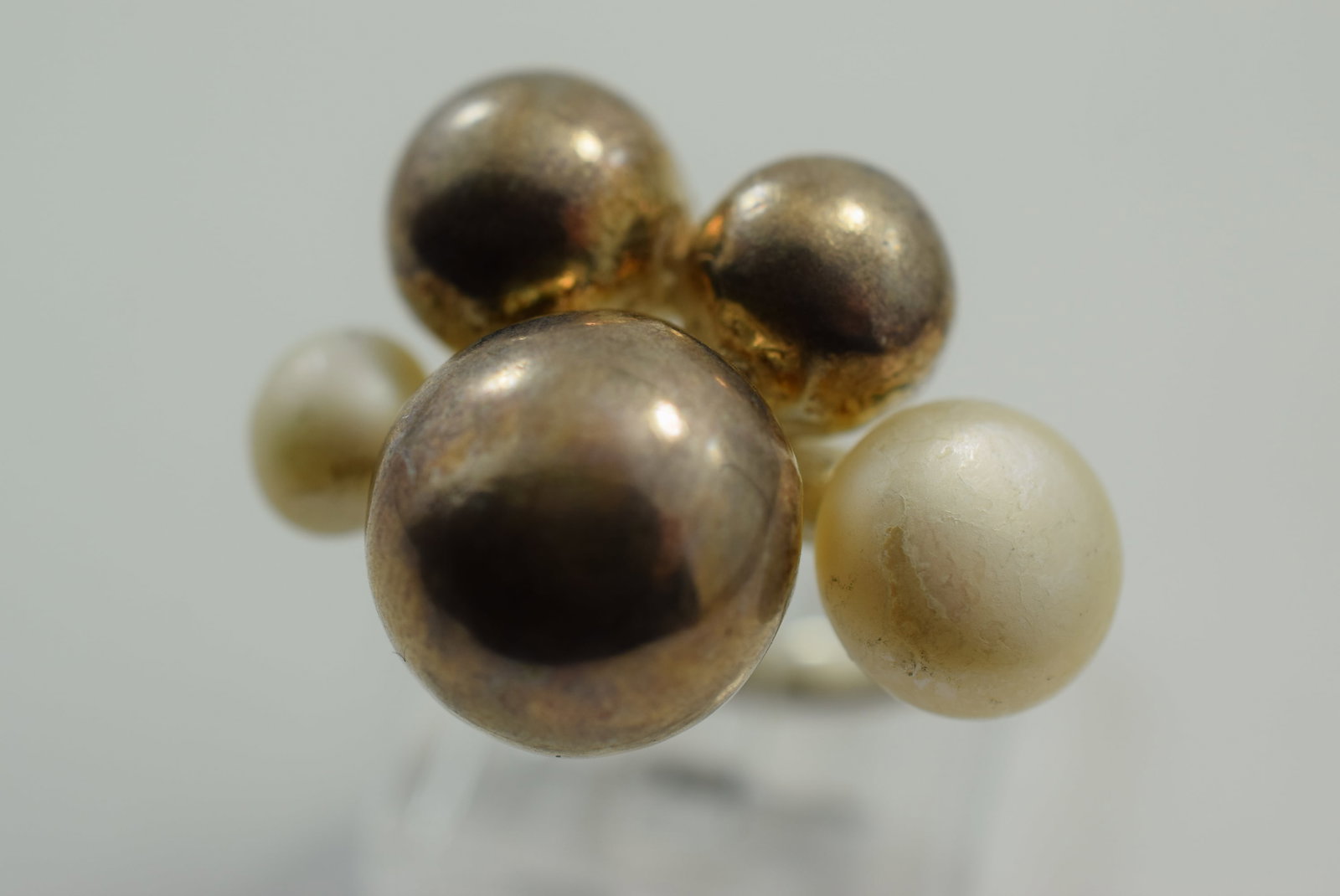 Double Pearl Ring Size 6.75 Vintage Lot # JM 561: Double Pearl Ring Size 6.75 Vintage