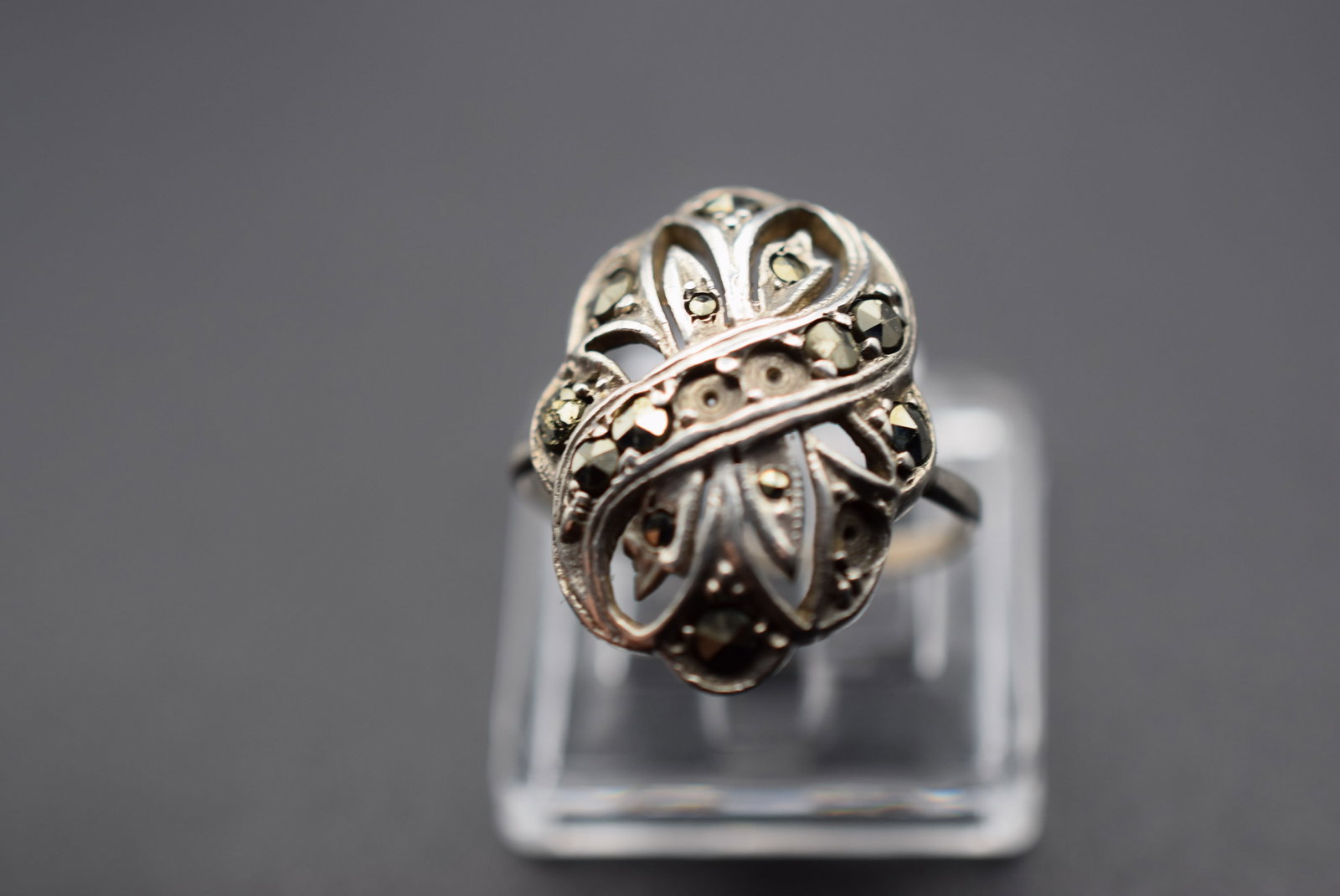 Sterling Ring Size 3.75 Lot GJ 614: Sterling Ring Size 3.75 missing few marcasites