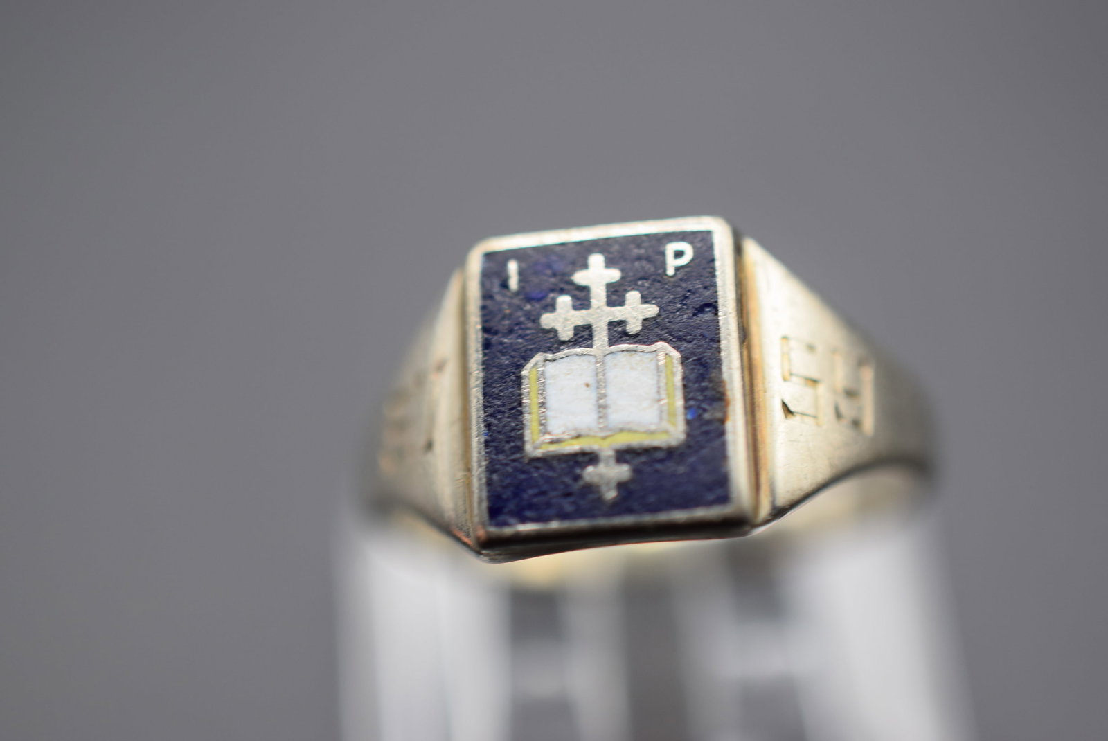 Religious Enamel Sterling Ring Size 6.75 Lot GJ 616 (1 of 2)