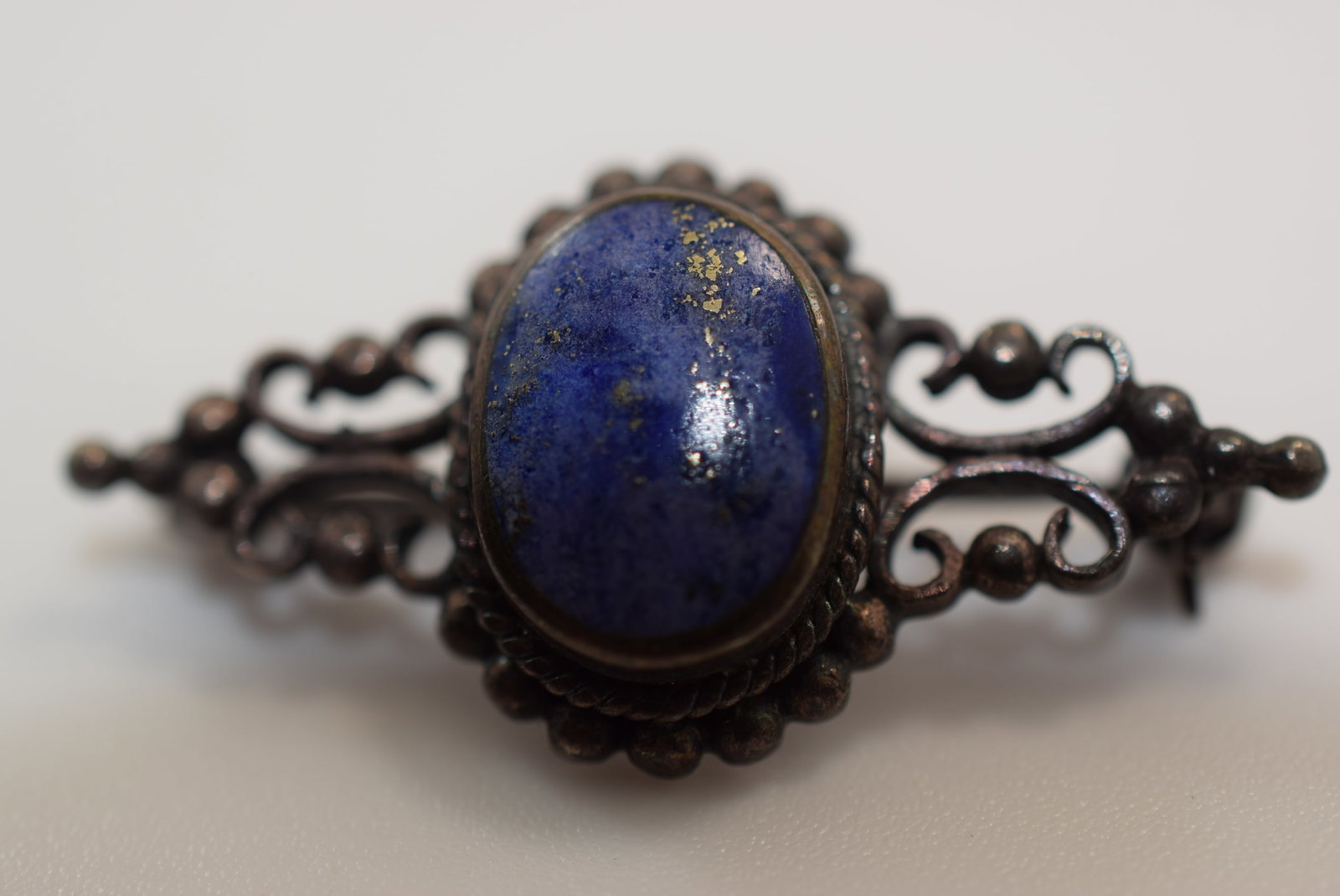 Sterling Silver 925 Repousse Dots Stone Brooch Pin Vintage Lot # JM 646 (1 of 3)