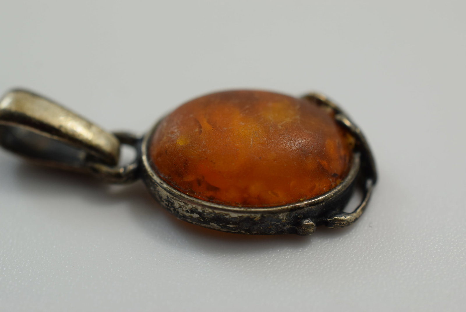 Genuine Amber Sterling Silver 925 Pendant Vintage Lot # JM 661: Genuine Amber Sterling Silver 925 Pendant Vintage