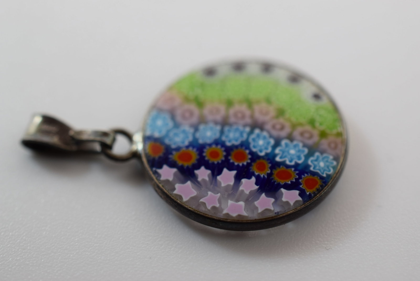 Millefiore Sterling Pendant Vintage Lot # JM 675: Millefiore Sterling Pendant Vintage