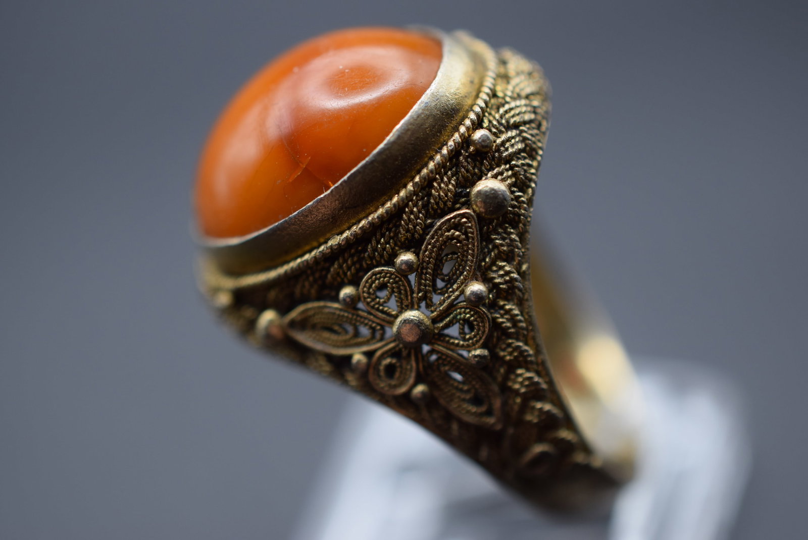 Sterling Filigree Ring Amber Size 7 Adjust up down Lot GJ 710: Sterling Filigree Ring Amber Size 7 Adjust up down
