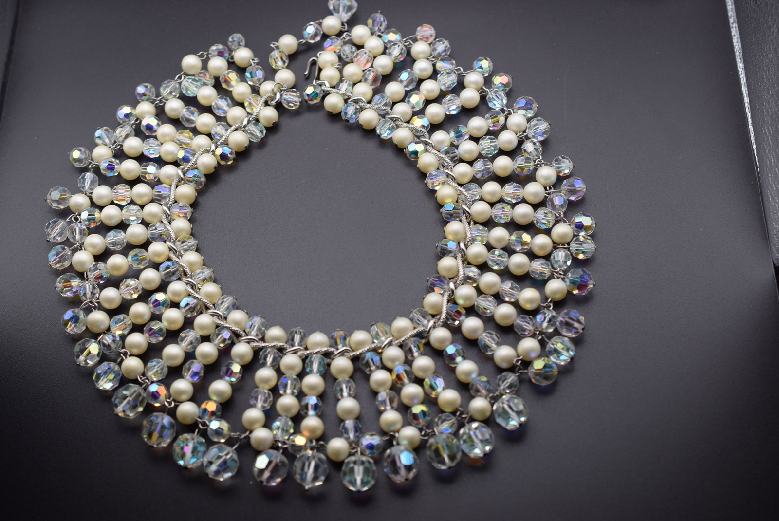 Rare Sherman Crystal Runway 1940's Bib Necklace Very Heavy Show Stopper Lot 712: Rare Sherman Crystal Runway 1940's Bib Necklace Very Heavy Show Stopper 17" long x 2 1/4" wide unsigned