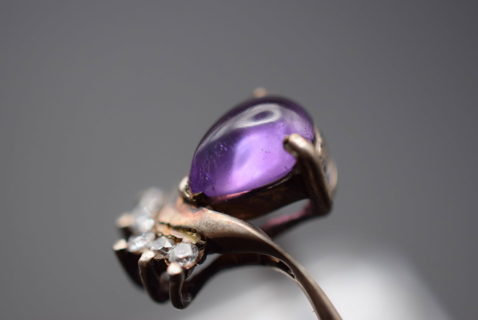 Purple Cabochon Pear CZ Sterling Silver 925 Ring Size 5 Lot GJ 758: Purple Cabochon Pear CZ Sterling Silver 925 Ring Size 5