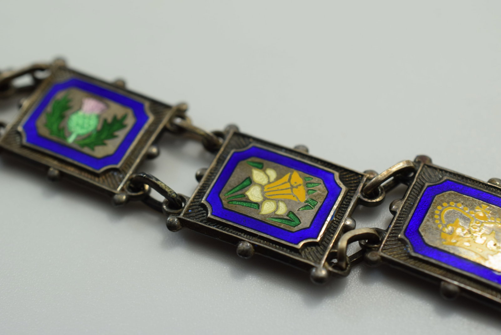 Edwardian Enamel Bracelet Sterling Silver 925 7 1/2" Vintage Lot # JM 762 (1 of 5)
