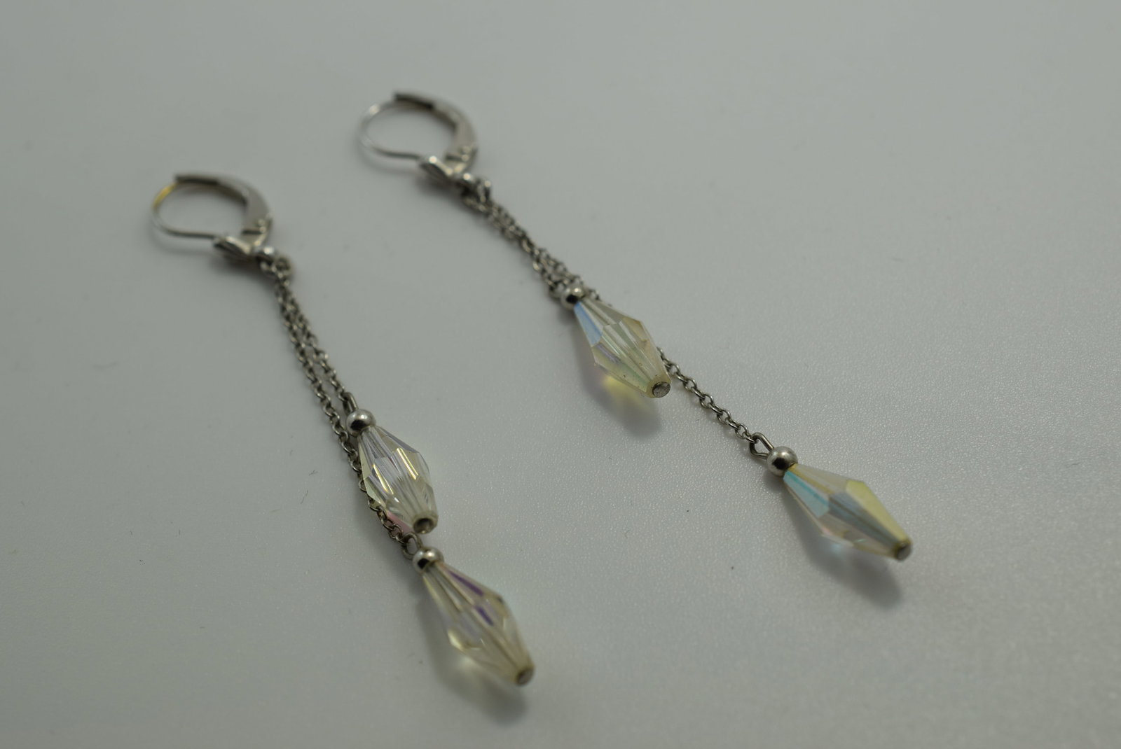 Crystal Dangle Drop Pierced Earrings 2 1/2" Vintage Lot # JM 817: Crystal Dangle Drop Pierced Earrings 2 1/2" Vintage