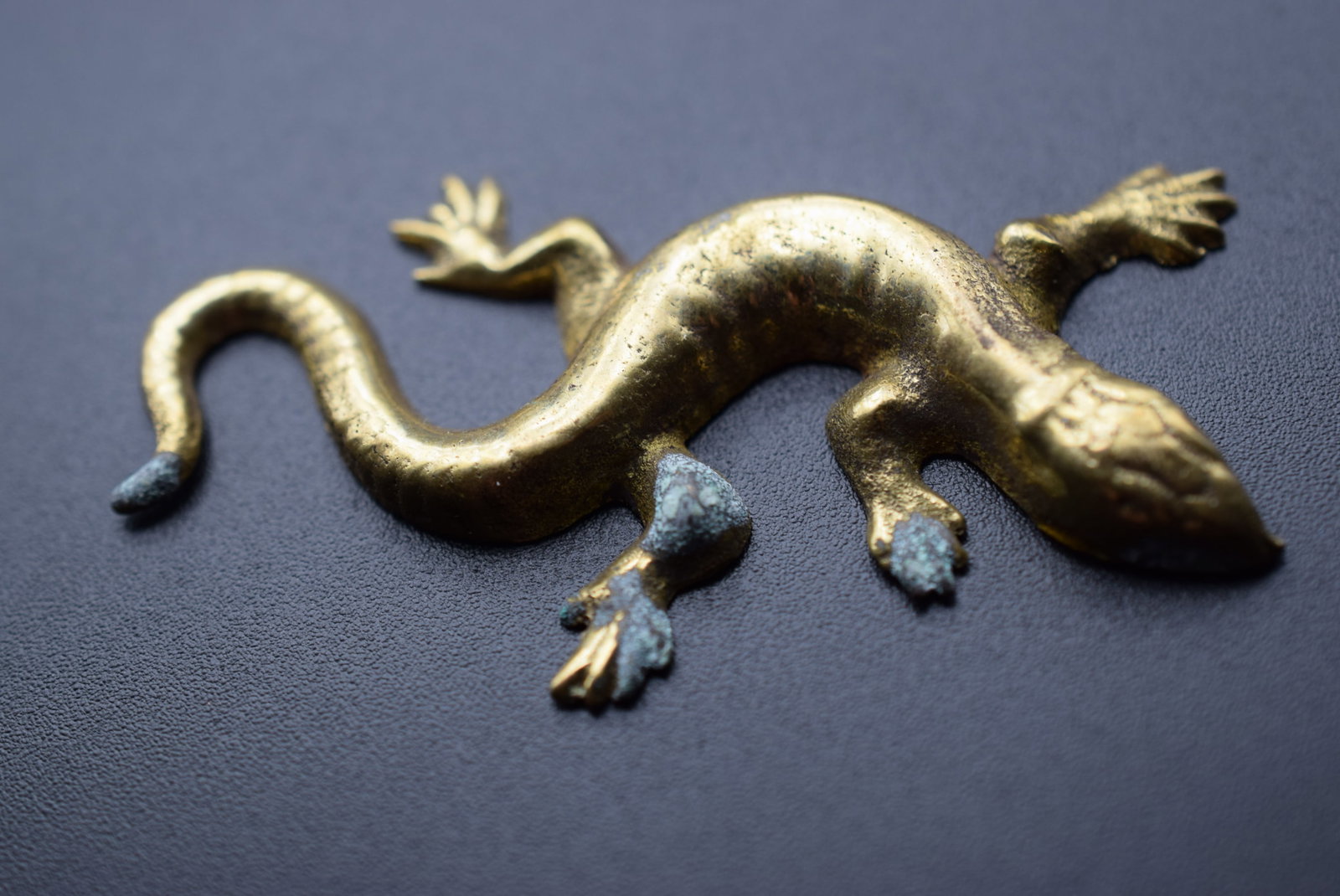 Lizard Brass Vintage was a pin an applique Lot# DG 819: Lizard Brass Vintage was a pin an applique measures 2 3/8" x 1 1/2" has some vertigris
