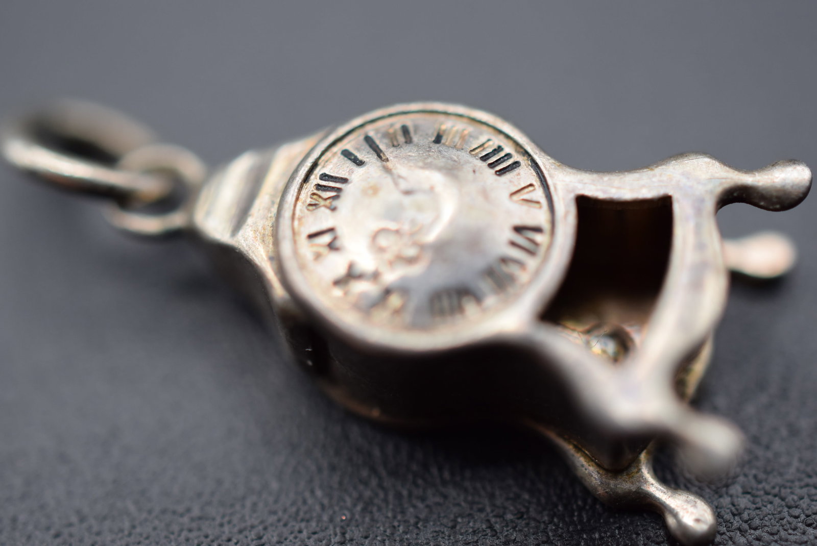 Sterling Silver 800 Charm Clock Pendant Lot GJ 877: Sterling Silver Charm Pendant Clock signed 800 CH on the back