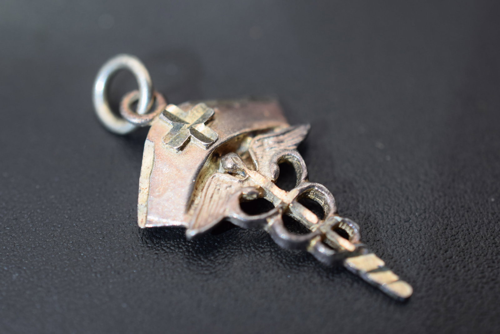 Rod of Asclepius Sterling Charm Pendant Medical Medicine Lot GJ 887: Rod of Asclepius Sterling Charm Pendant Medical Medicine