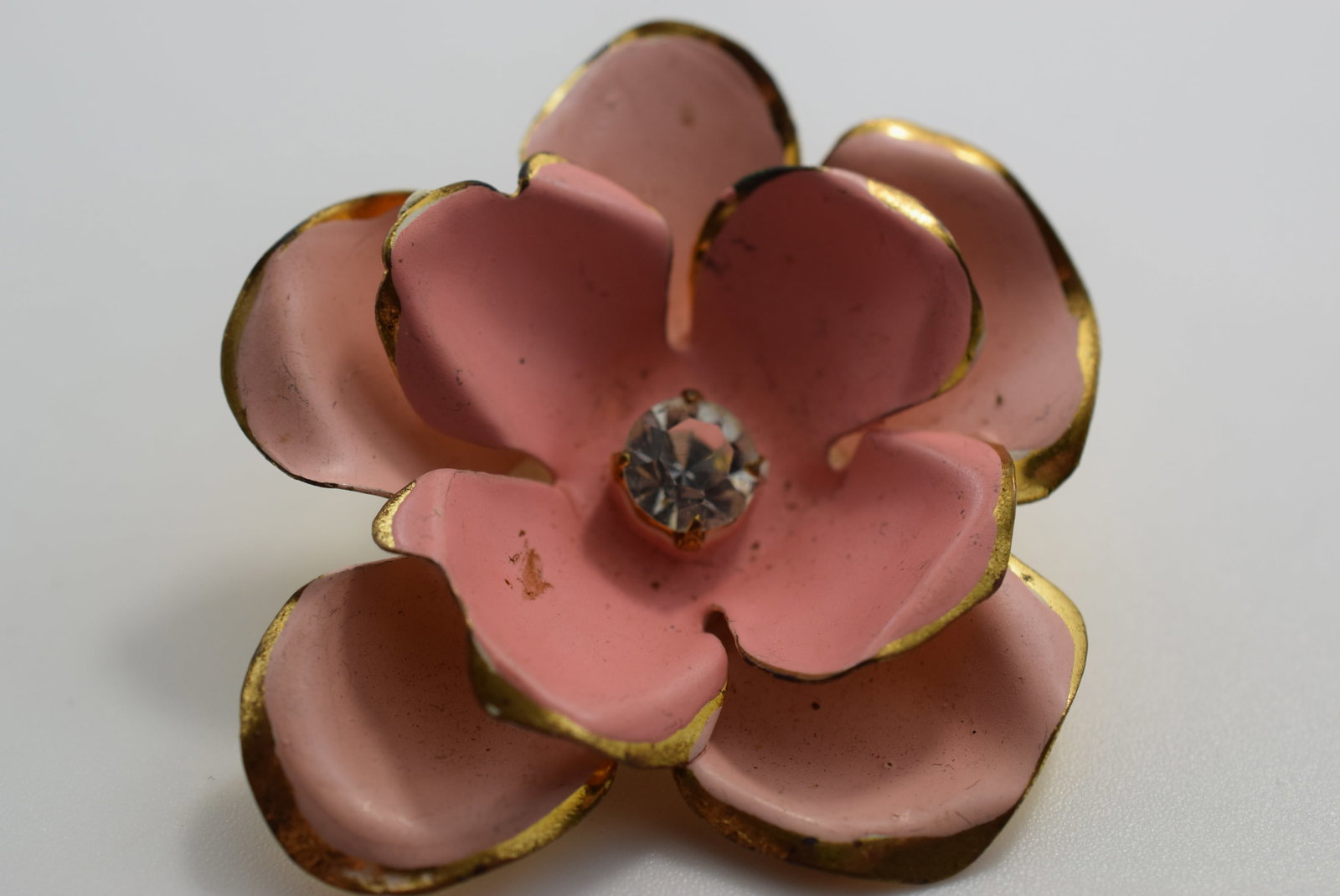 Pink 1940's Pinted Rose Brooch Pin 2" Vintage Lot # JM 907 (1 of 2)