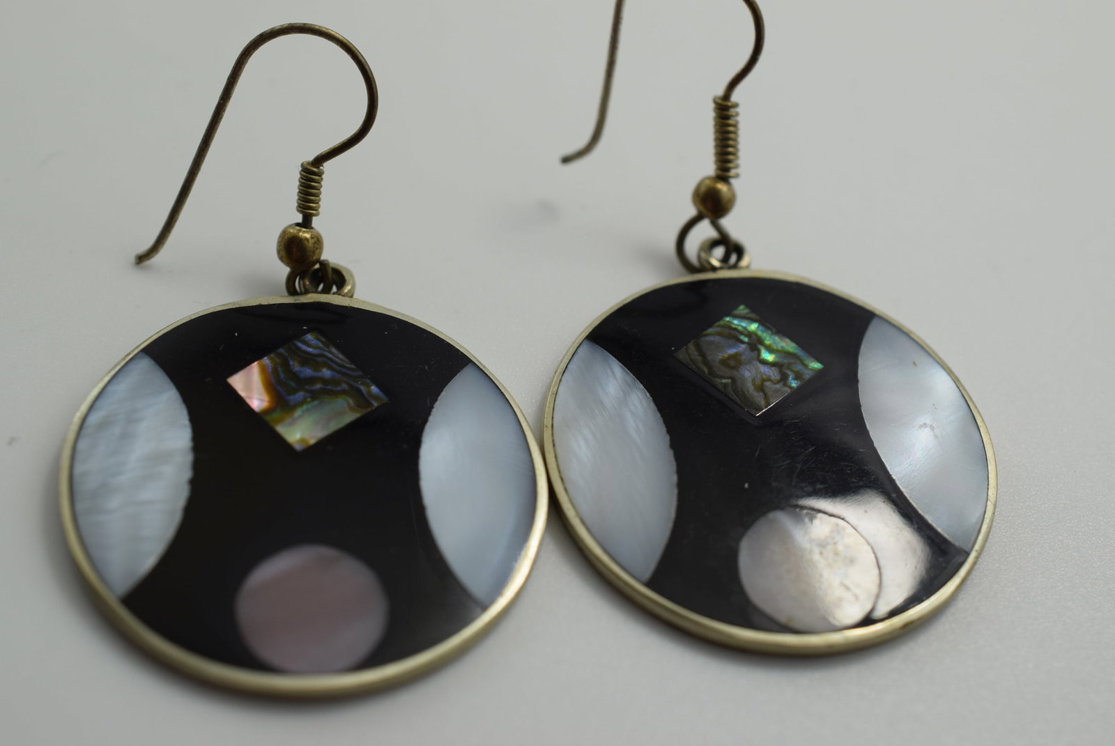 Mother of Pearl Pierced Earrings 1 1/4" plus the bale Vintage Lot # JM 909: Mother of Pearl Pierced Earrings 1 1/4" plus the bale Vintage