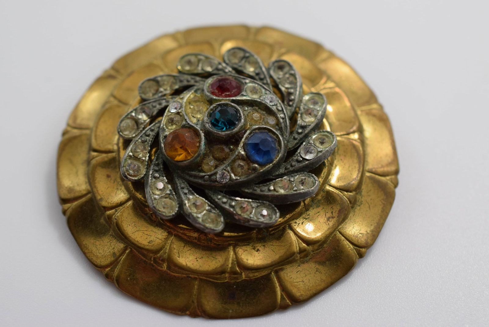 Rhinestone Huge Brooch Pin 2" 1940's Vintage Lot # JM 921: Rhinestone Huge Brooch Pin 2" 1940's Vintage