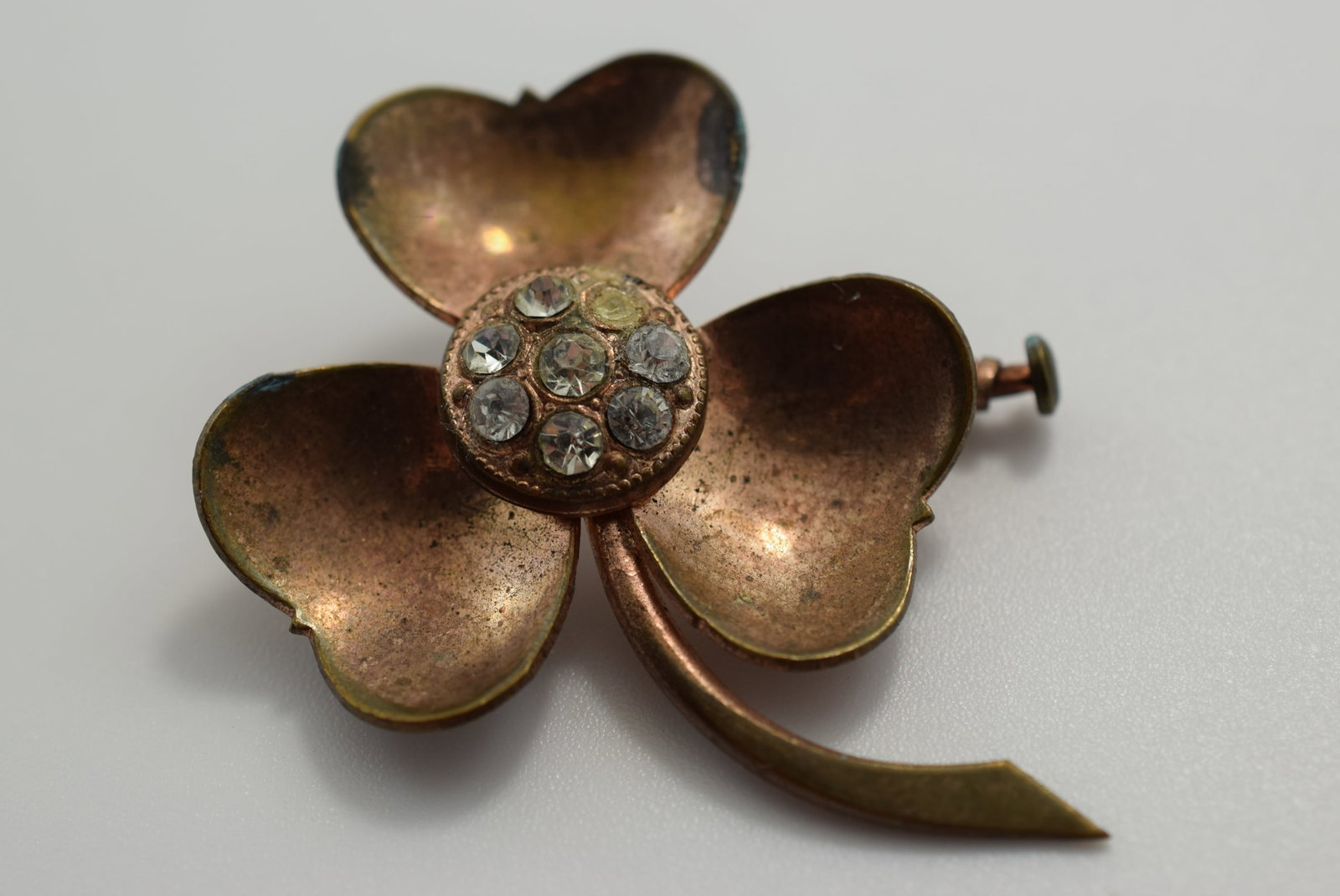1930's Three Leaf Clover Rhinestone 1 3/4" Vintage Lot # JM 926 (1 of 2)