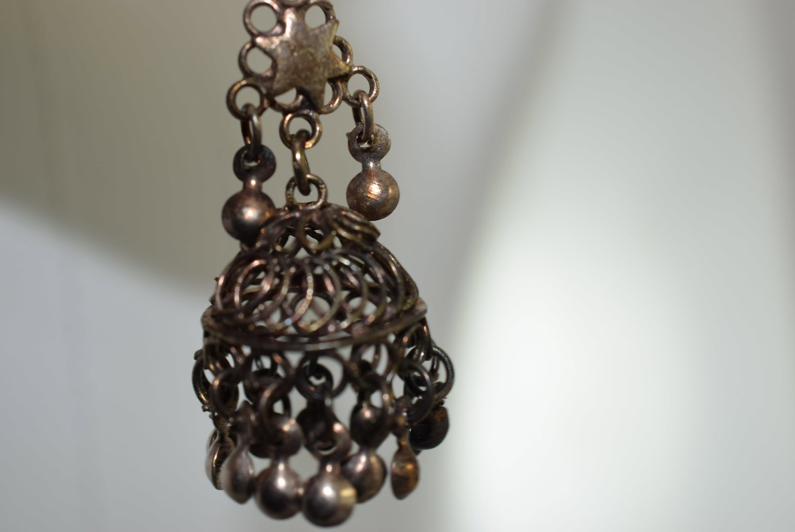 Filigree Drop Old East Pierced Earrings 2" Vintage Lot # JM 972: Filigree Drop Old East Pierced Earrings 2" Vintage